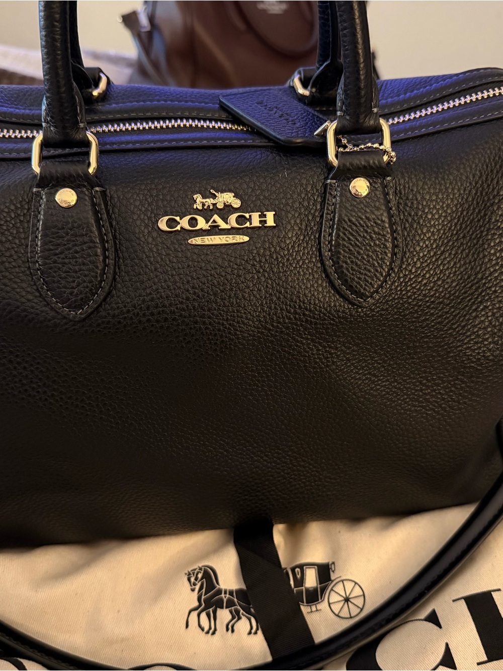 Coach Black Pebbled Leather Satchel with Gold Hardware